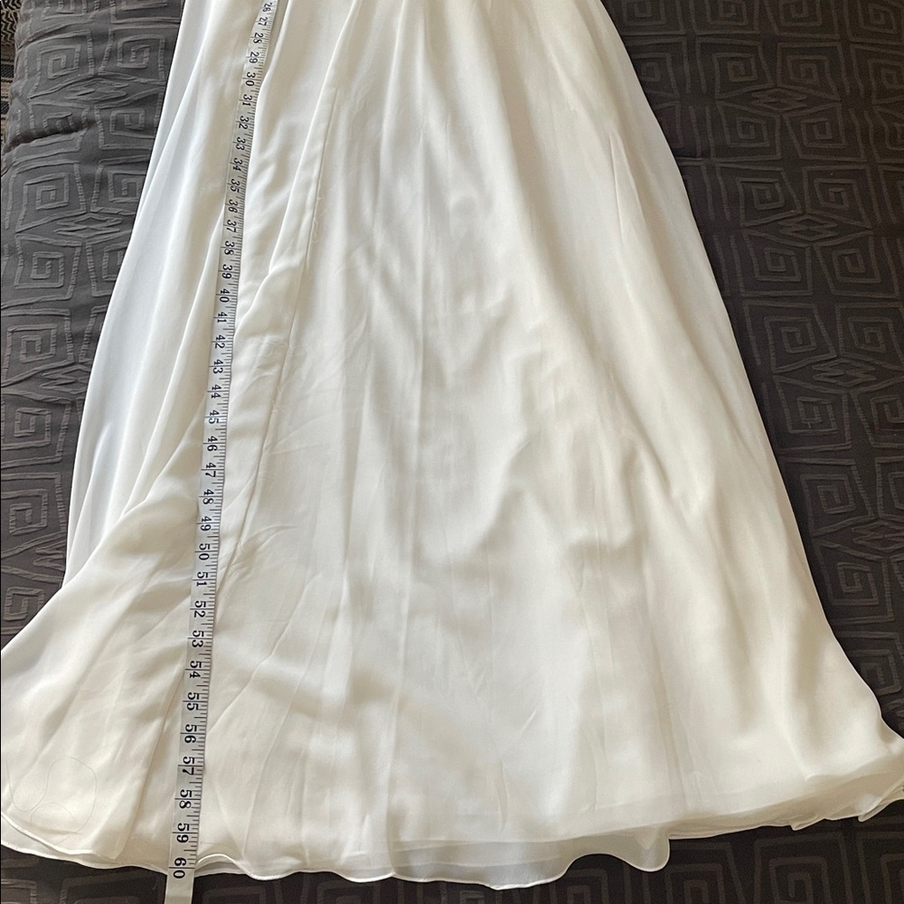 David's Bridal Ivory Empire Waist Spaghetti Strap Chiffon Bridal/Prom Gown 8 - Picture 15 of 16